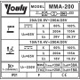 MMA/TIG invertora metināšanas iekārta (IGBT) (YLMMA200)